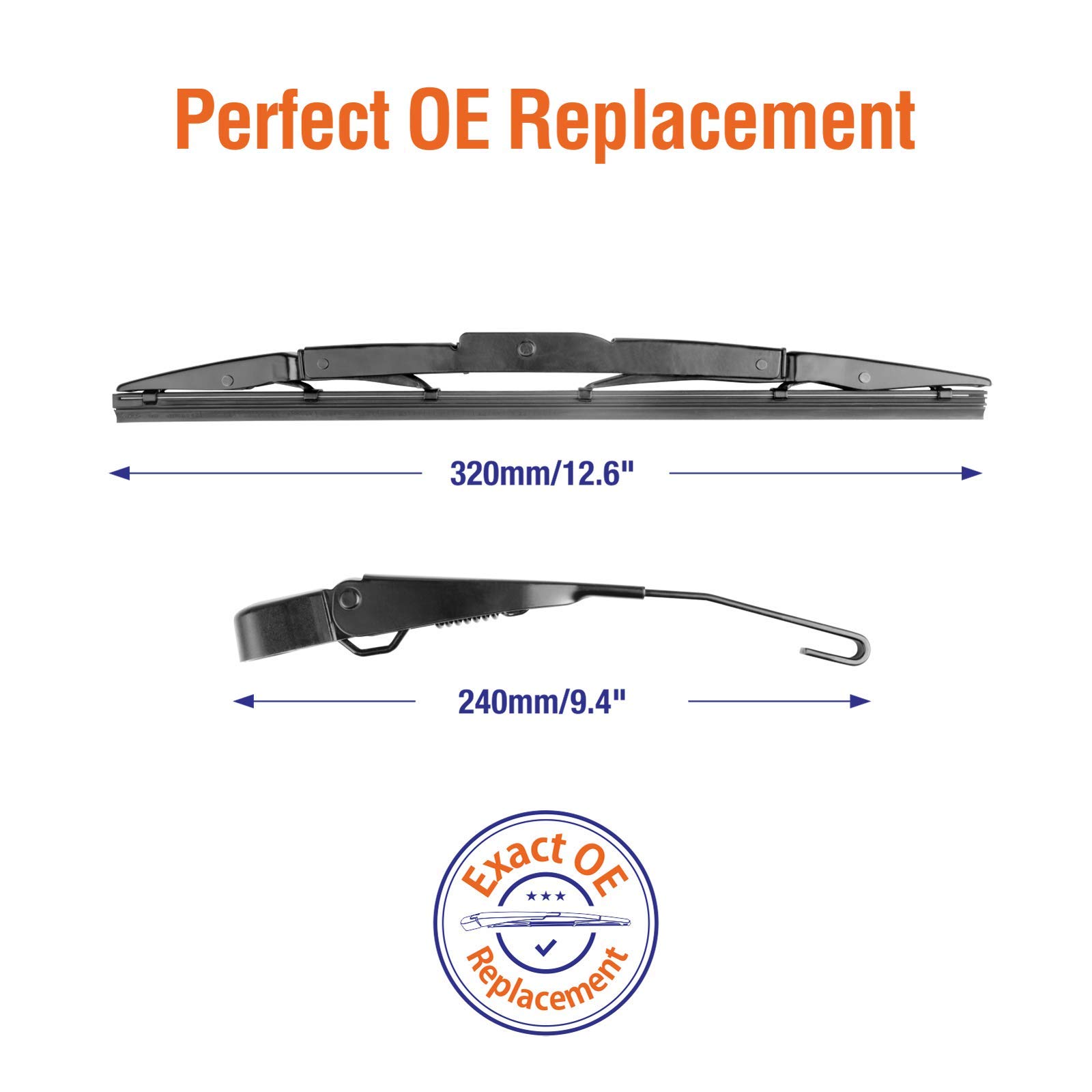 WOWIPER Rear Wiper Arm with Blades Assembly for