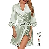 3Pcs Womens Satin Robes for Bride Bridesmaid Silk Bathrobes Silky Kimono Robe for Wedding Party Loungewear Lace Sleepwear