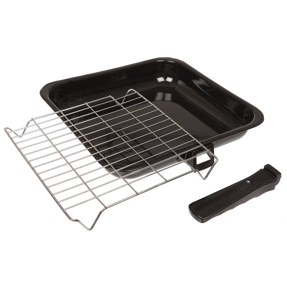Invero® Universal Small Oven Cooker Grill Pan Tray Complete with Steel Wire Rack and Detachable Handle Suitable for Most Oven Cookers and Caravan Ovens - 285mm x 275mm