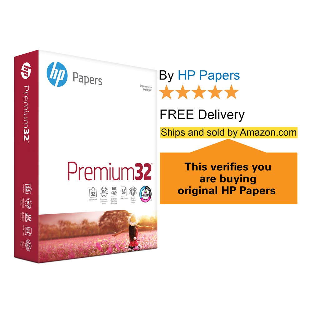 HP Printer Paper Premium 32lb, 8.5x11, 6 Ream Case, 3000 Sheets, Made ...
