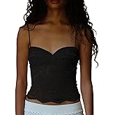 Women Lace Mesh Crop Tank Tops Sleeveless Patchwork Strappy Going Out Tops Camisole Y2k Slim Fit Cami Shirts