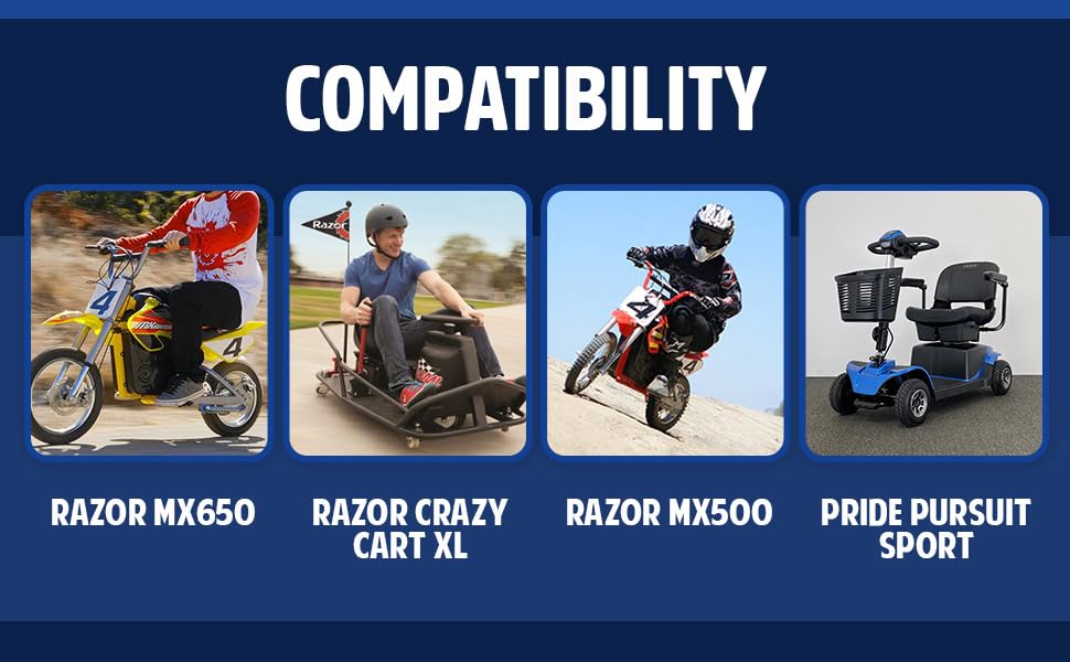 36V 1.5A Battery Charger for Razor MX500 - Premium 36V 1500mA Scooter Quick Charger (3-Pin XLR Connector) for Razor Crazy Cart XL, MX650, Currie, Schwinn S1000, S600, Ezip E1000, X-600 - W15128190014