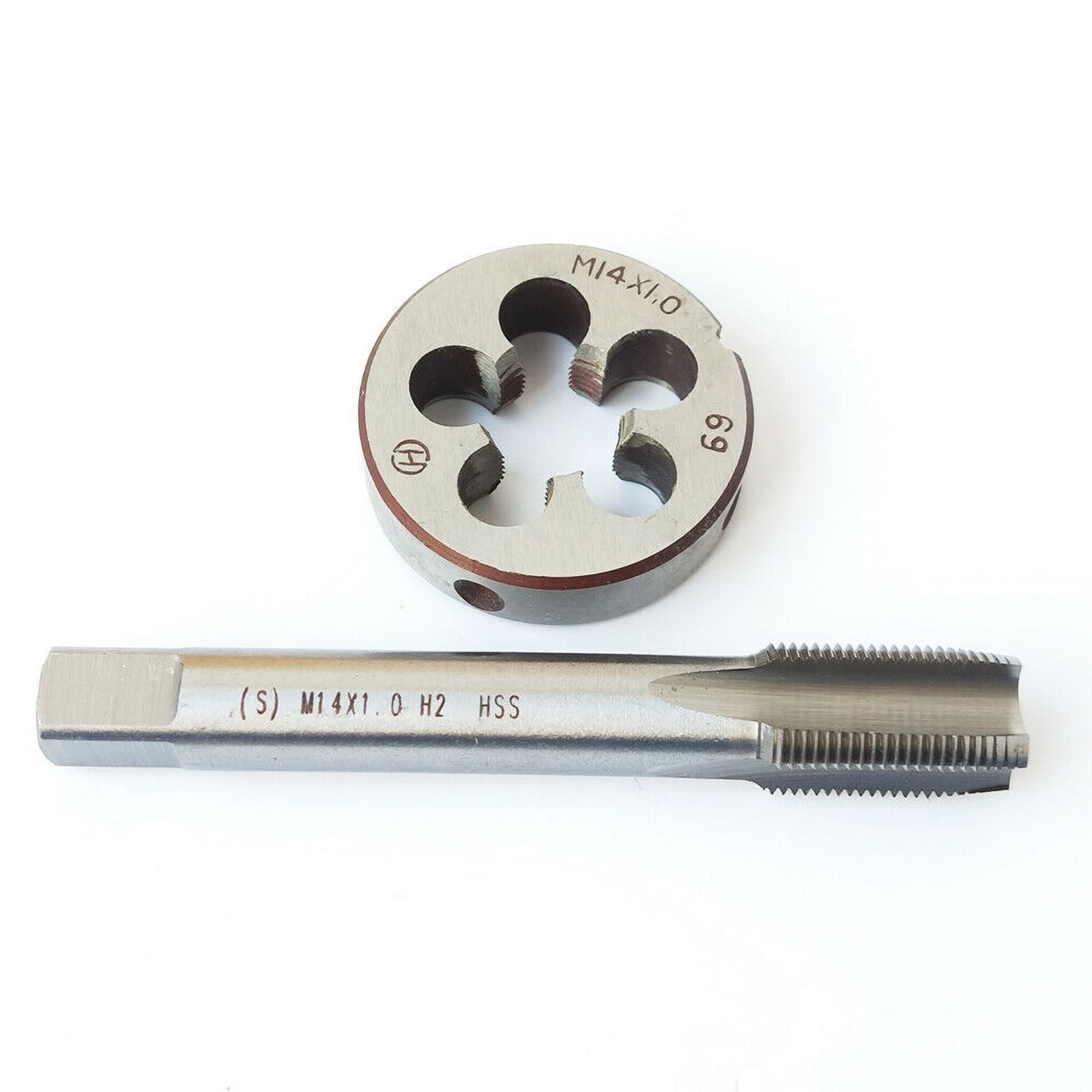 HUAZHICHUN 1PC M14×1.0 Tap + 1PC M14×1.0 Die, HSS Tap and Die Set Right Hand Tap