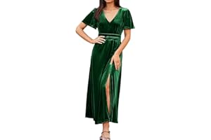 SIMPLEE APPAREL Simplee Women's Velvet Maxi Dress V Neck Short Sleeve Empire Waist Semi Formal Long Cocktail Dresses
