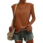 Langwyqu Womens Cap Sleeve Blouses T-Shirt Casual Loose Fit Basic Shirts Tank Tops