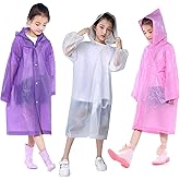 Nyicey Kids Rain Ponchos, 3 Packs Portable Reusable Emergency Raincoats for Camping Hiking Traveling