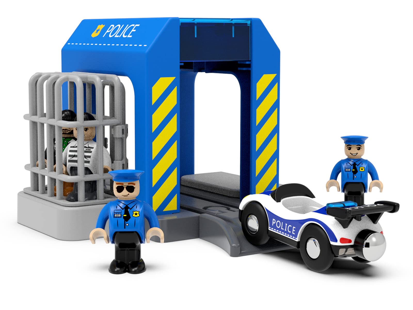 TOPLIVING Wooden Railway Track Accessories, Police Station, Compatible With All Railway Tracks, Expansion Pack, Suitable For Children Aged 3 And Up.