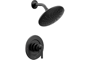 Moen Gibson Matte Black Pressure Balancing Modern Shower Trim with Wide Eco-Performance Rain Shower Head and Shower Lever Handle (Posi-Temp Valve Required), T3002EPBL