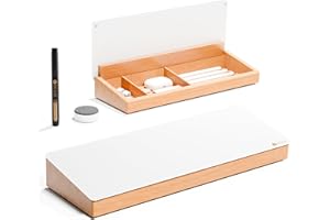 Desktop Glass Dry Erase Whiteboard with Wooden Storage Box for Office Supplies, Keyboard Stand, Desk White Board with Drawer 