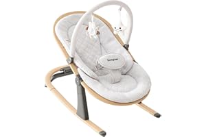 Swegrow 2-in-1 Baby Bouncer, Portable Newborn Bouncer Seat with 3 Adjustable Heights, Rocker and Stationary Options, Infant Rocker Chair with Hanging Toys (White)