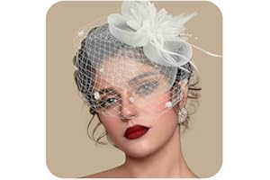 Masedy Fascinators Hats for Women Tea Party Hat Feather Mesh Headband Vintage Lace Cocktail Headwear Veil Hair Clip Church