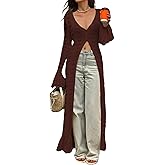 NRTHYE Women Long Crochet Cardigans Button up Knit Hollow Out Elegant Duster Sweaters Cover Up Maxi Dress