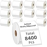 Kingtac 3-Proof 1" Core(8400 Labels/12 Rolls) 3" x 2" Direct Thermal Label (76mm x 51mm) Multipurpose Shipping Address Mailing Barcodes Labels Compatible for Zebra 2844 & Rollo Desktop Label Printer