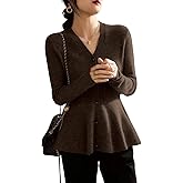 chouyatou Women's Fall Lightweight Peplum Cardigan Sweater Button Down Cardigan Jacket Business Casual Top