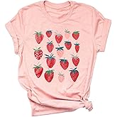 JINTING Strawberry Shirt for Women Cute Pink Graphic Tee Girls Fruit Lovers Shirts Garden Casual Summer Tee Tops