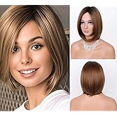 VIIYEESS Brown Bob Wigs for Women Highlight Short Straight Wig Side Part Synthetic Hair Replacement Wig Natural Looking