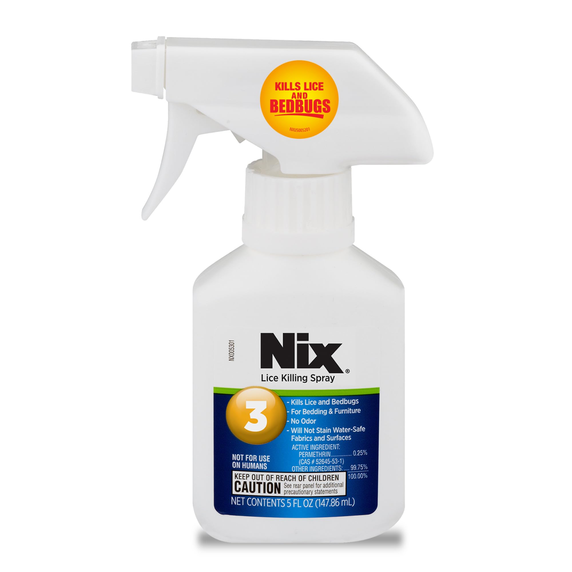 Nix Lice & Bed Bug Spray for Home Use, Kills Lice on Bedding & Furniture, Odor-Free & Non-Staining, 5 Fl Oz