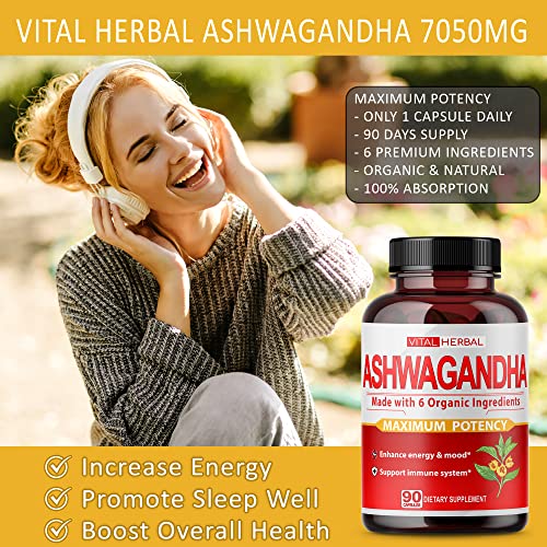 VITAL HERBAL Organic Ashwagandha Capsules Equivalent to 7050mg