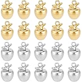 BENECREAT 20 Pcs Stainless Steel Apple Charms, Golden/Silver Imitation 3D Fruit Charms, Fruit Vegetable 3D Gold Apple Charm for Necklace Bracelets Earring Jewelry Making and DIY Craft