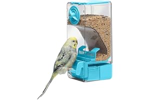 SEPTILLAR Automatic Bird Feeder, No Mess Bird Cage Feeder with Perch for Parakeet Canary Cockatiel Finch (Blue)