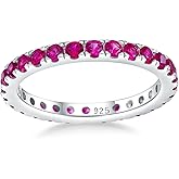 CAIDIKA 14K Gold Plated/ 925 Sterling Silver Created Emerald/Ruby/Sapphire Stackable Rings for Women 2.4mm Wedding Eternity Band Rings (with Gift Box)
