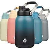 BJPKPK Half Gallon Insulated Water Bottles, 64oz Water Jug with Metal Handle & BPA Free Spout Lid, Dishwasher Safe Flasks, Large Stainless Steel Gym Sport Jugs, Blue Black
