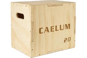 CAELUM 3-in-1 Wood Plyo Box - Non-Slip Plyometric Jump Box for Home & Gym, 400lbs Bearing Fitness Launch Box for Jumping Squats Step-ups Strength Training (‎24" x 20" x 16")