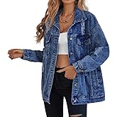 Oversize Denim Jacket for Women Ripped Jean Jacket Boyfriend Long Sleeve Trucker Coat