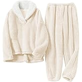 FSVABY Womens 2 Piece Fluffy Pajama Lounge Set Loose Pullover Pants Sleepwear with Pockets