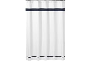 Sweet Jojo Designs White and Navy Hotel Kids Bathroom Fabric Bath Shower Curtain