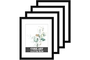CORE ART 11x14 Black Picture Frame Display Pictures 8x10 with Mat or 11x14 without Mat, Gallery Photo Frames for Wall and Tab