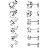 VOLUKA Cubic Zirconia Stainless Steel Screw Flat Back Earring - Hypoallergenic Stud Earrings for Women & Men - 316L Titanium CZ Stud Earrings for Nickel-Free, Trendy & Elegant