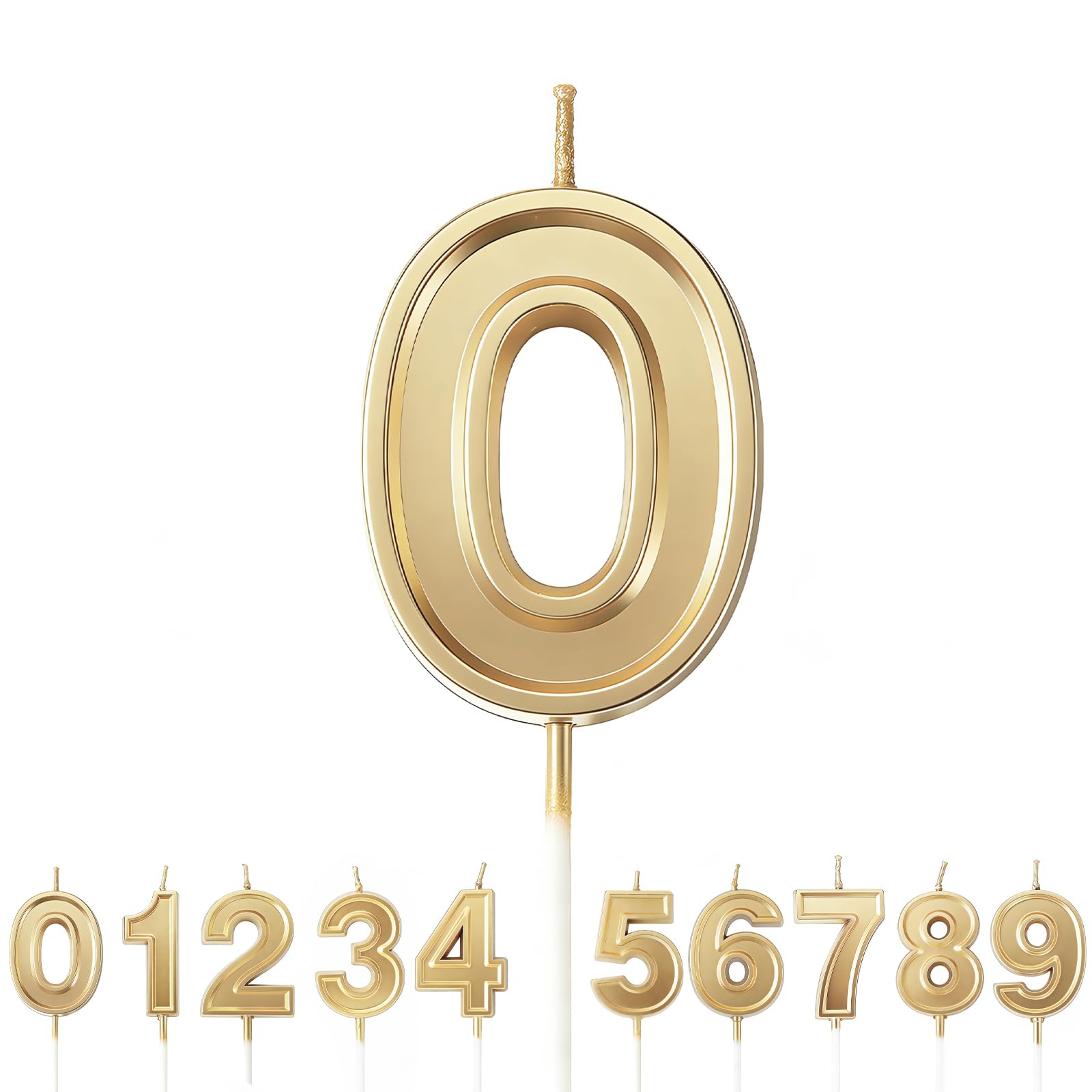 URAQT Number Candles 0, Birthday Cake Candles, Gold Glitter Birthday Number Candle, Suitable for Kids and Adults, Can Decorate Birthday Parties, Wedding Anniversary Parties, Graduation Party, Etc