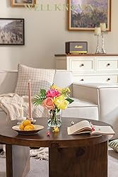 WELL KNOWN Artificial Flowers in Glass Vase, Silk