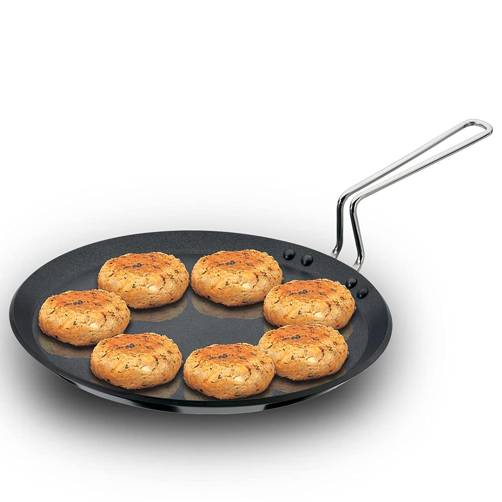 Futura Non-Stick Flat Tava Griddle, 12-Inch For Dosa, 4.88mm with Steel Handle