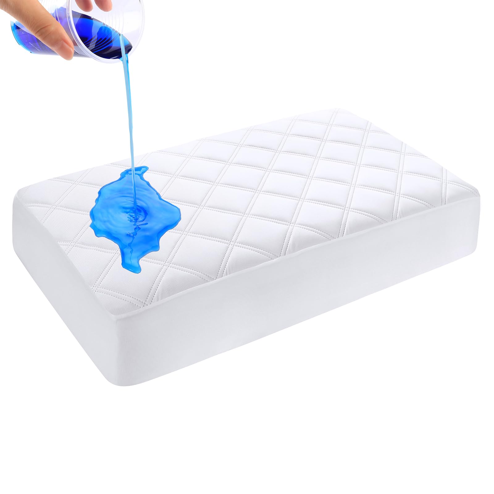 Yoofoss Travel Cot Mattress Protector Waterproof 65 x 95 cm Fitted Breathable & Comfortable Quilted Toddler Mattress Protector White