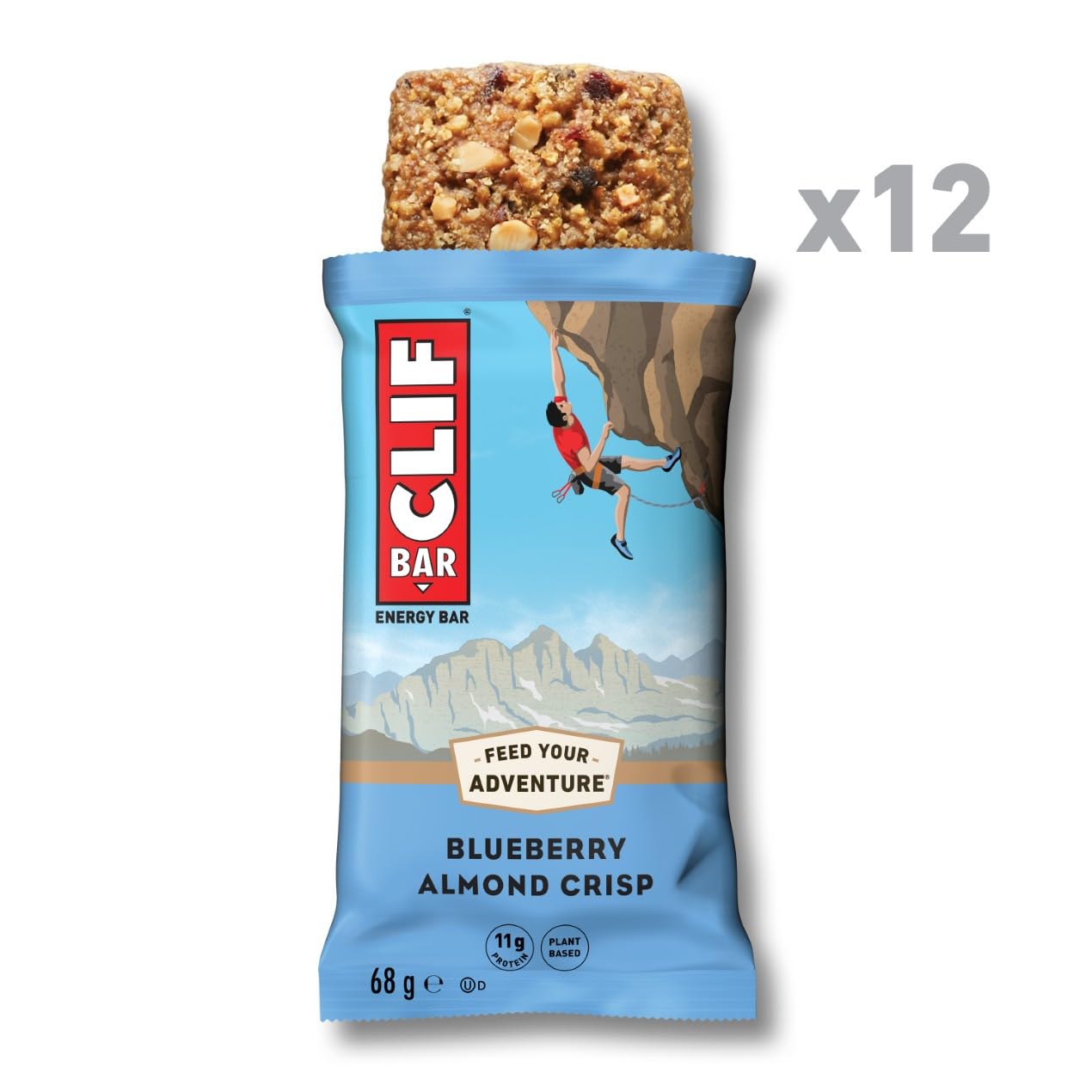 CLIF BAR | Energieriegel | mit 11g pflanzlichem Eiweiß | Blueberry Almond Crisp | Energy Bar | Pflanzlicher Proteinriegel für Laufen, Marathon-Training, Radfahren und Ausdauersport | 12 x 68 g 2
