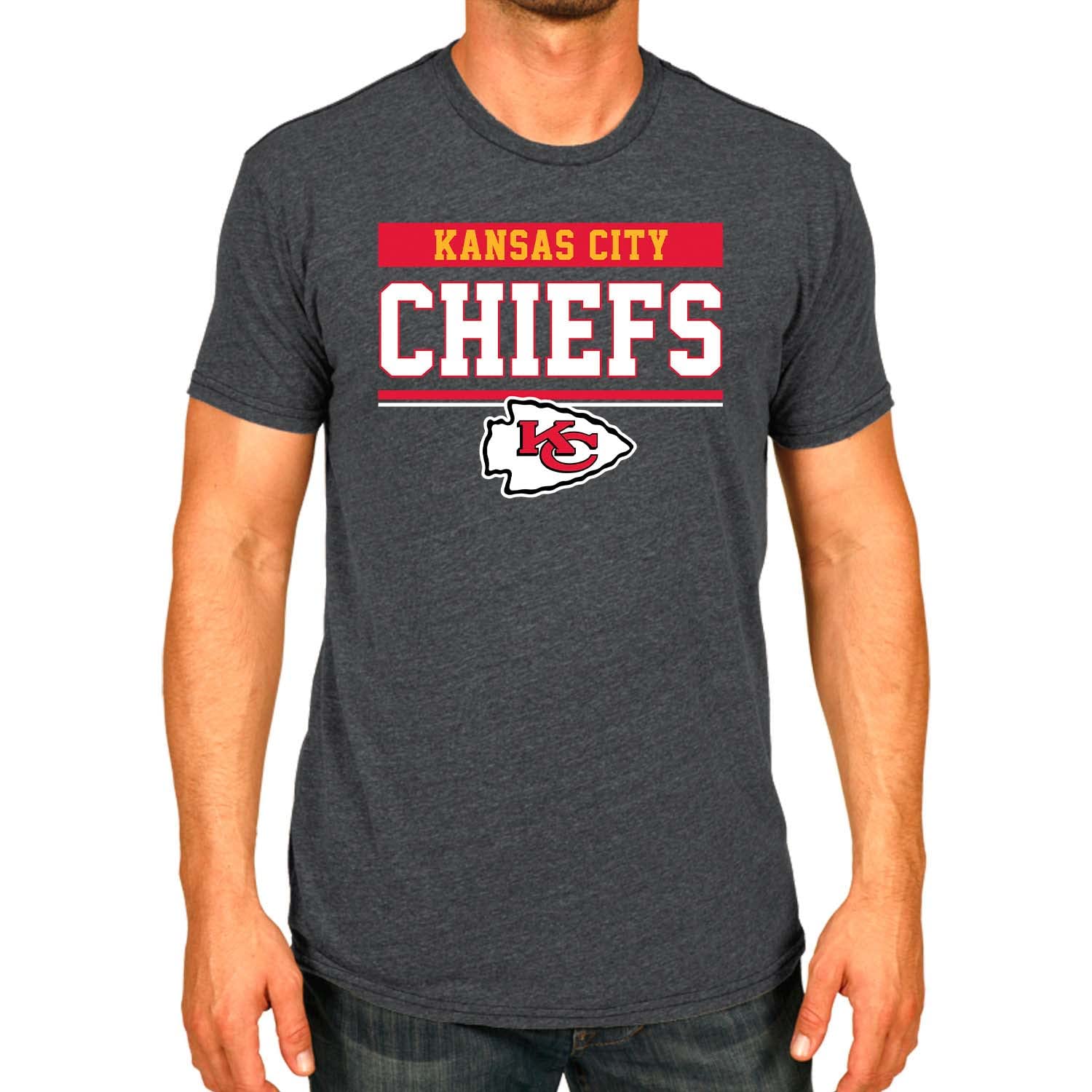 Team Fan Apparel NFL Adult Team Block Tagless T-Shirt - Cotton Blend - Charcoal - Perfect for Game Day - Comfort and Style (Kansas City Chiefs - Charcoal, X-Large) Image