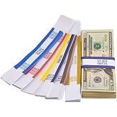 ESSENTIAL 300 Assorted Currency Straps, Self-Adhesive Money Bands | 7.5 x 1.15 Inches Currency Bundles Bands, Money Bill Band Strap (Total 300 Assorted, 50 of Each Colors)