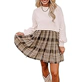 LEMAFER Sweatshirt Dress Womens Casual Patchwork High Waist Round Neck Pullover Mini Dresses 2025 Fashion