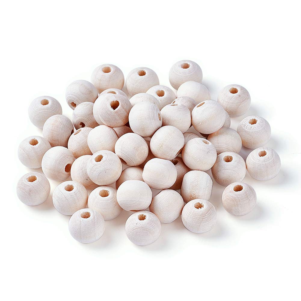 PandaHall 50pcs Unfinished Wood Beads Round Wooden Beads 20mm Large Hole Loose Beads for Bracelet Necklace Jewelry Making