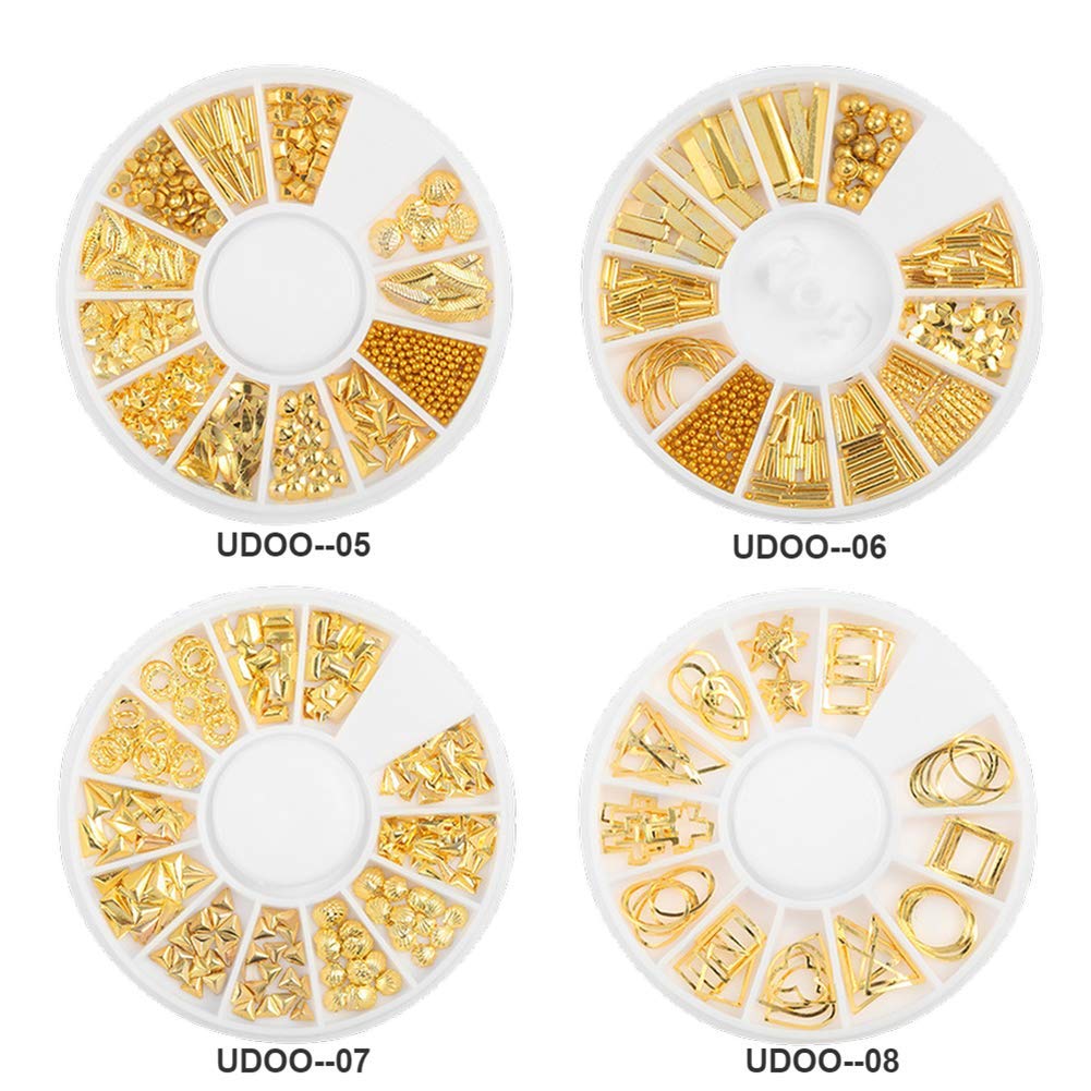 QIDUN 3D Nail Art Charms Accessories Gold Metal Punk Star Moon Heart Triangle Square Rivet Gems Nail Art Jewels Decal for Girl Fingernails & Toenails Decorations Tips Manicure 10 Boxes (Gold): Arts, Crafts & Sewing