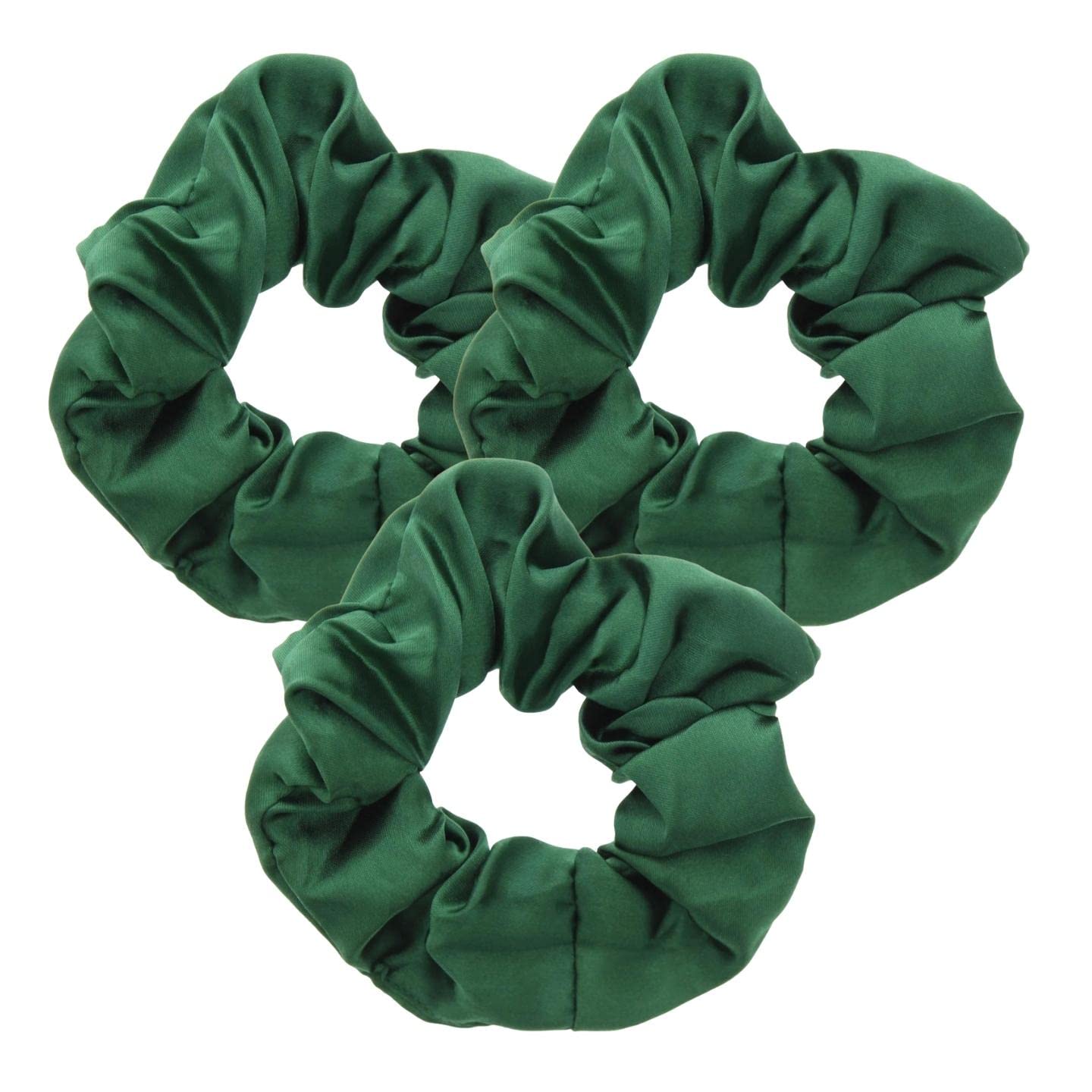 Topkids Accessories 3pc Satin Hair Scrunchies for Women & Girls, Hair Accessories for Women, Hair Bobbles, Hair Ties, Hair Elastics, Ponytail Holders, Hair Styling Accessories (Bottle Green)