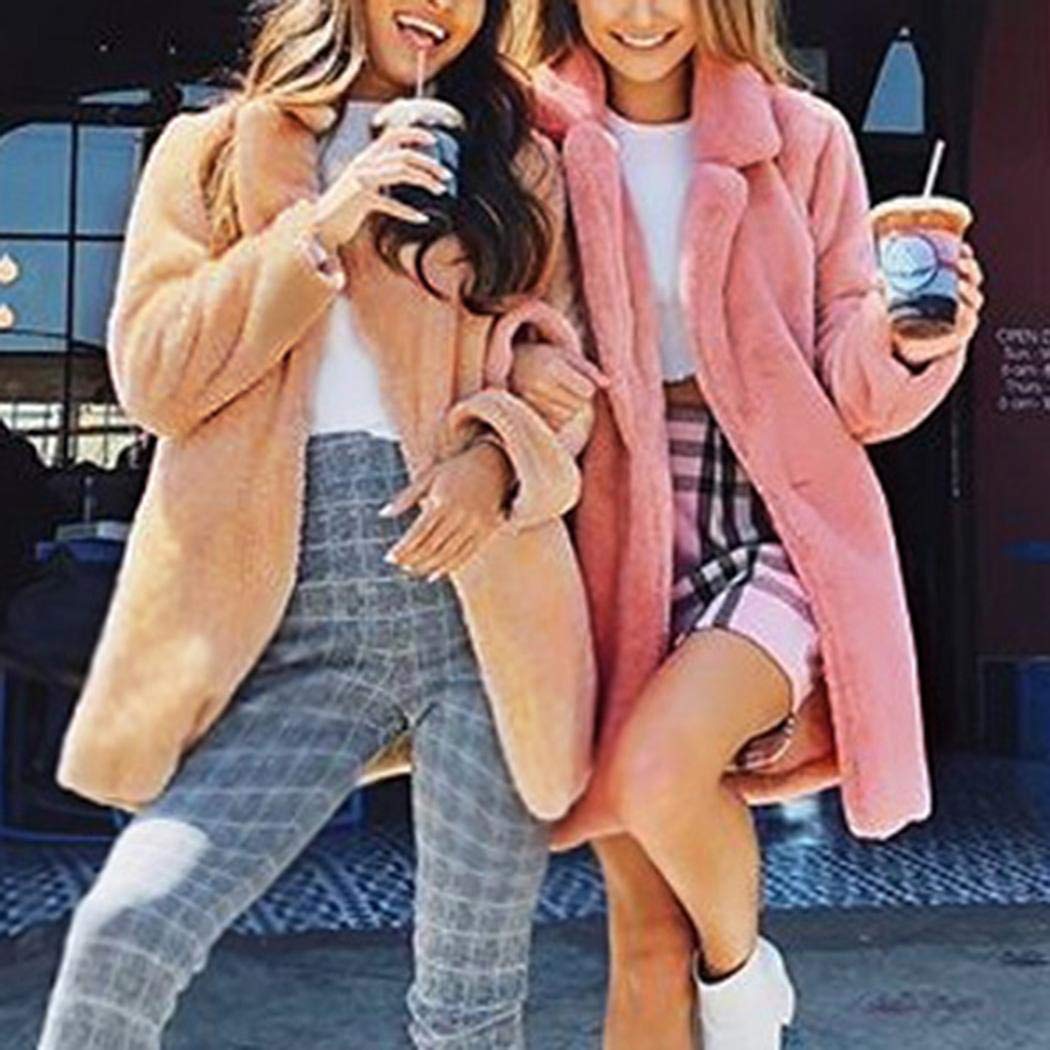 XioNiu Women Casual Winter Faux Fur Warm Pocket Coat Outwear Faux Leather Black