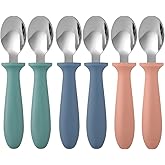 Pimoys 6-Pack Stainless Steel Toddler Spoons Baby & Kids Utensils for Self-Feeding Plastic Handle Dishwasher Safe