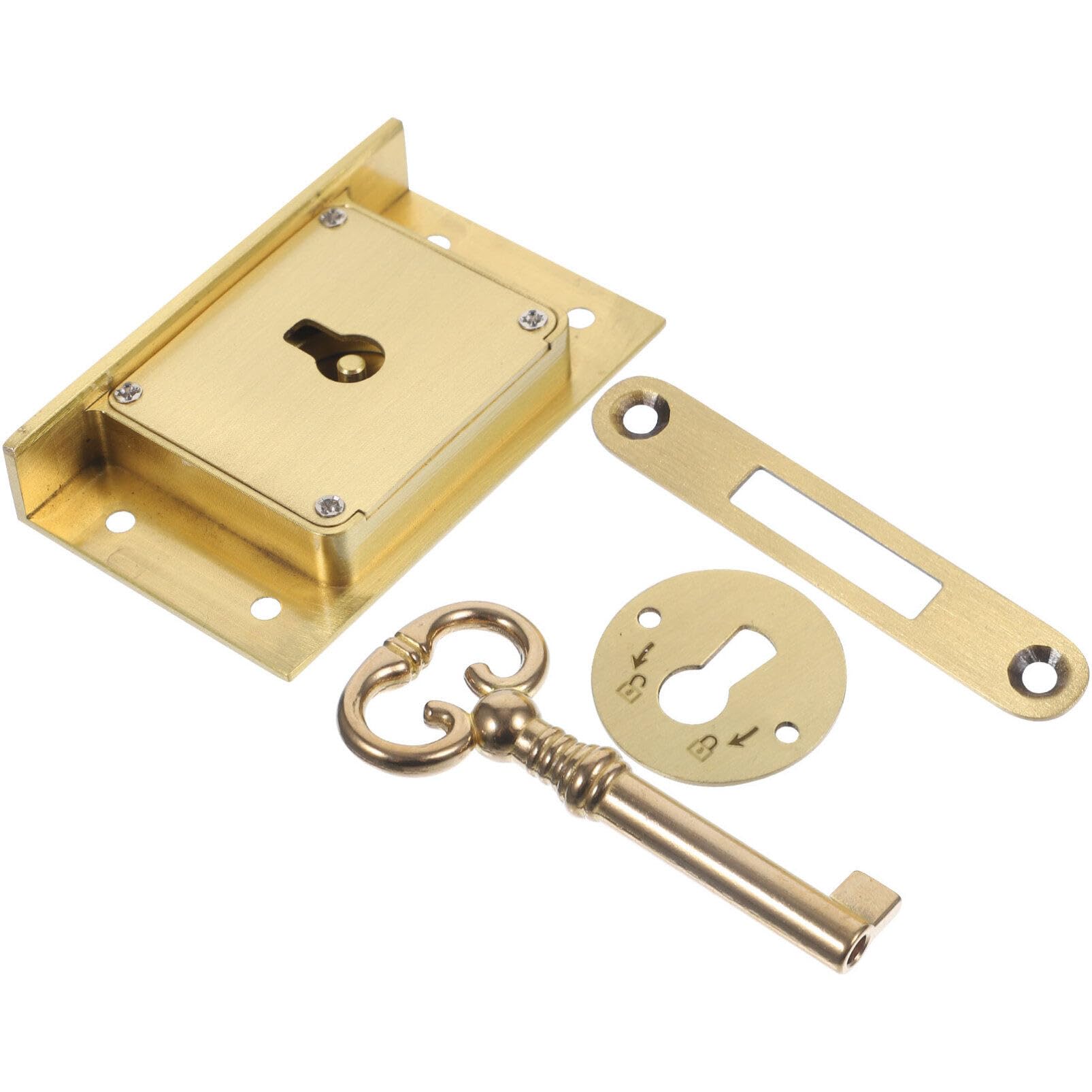 Holibanna Retro Brass Drawer Lock Set - Vintage Flush Mount Cabinet Lock with Key for Secure Wooden Boxes and Furniture