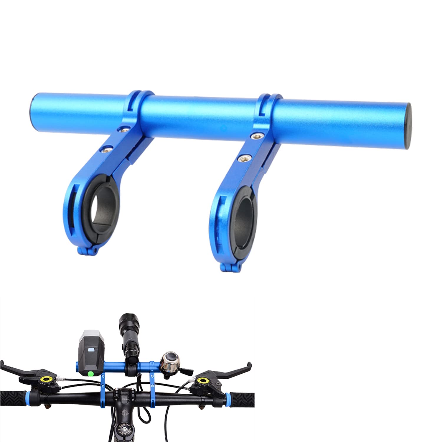 Bike Handlebar Extender,Bicycle Handlebar Extension Frame Bike Extender Rack Double Bike Handlebar Bracket for Light Flashlight Phone Mount Holder Speedometer Blue