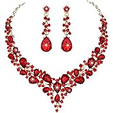 Qlavoca Clear Crystal Rib Statement Necklace Earrings Set Spark Rhinestone women Jewelry Set Chunky Bridal Teal Crystal Drop Accessories for Ladies and Bridesmaids