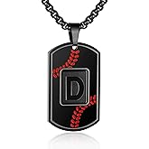 A-Z Dog Tag Necklace for Men - Baseball Charm Pendant, Stainless Steel Chain 22+2 Inches, Personalized Sports Athletes Jewelry Gift