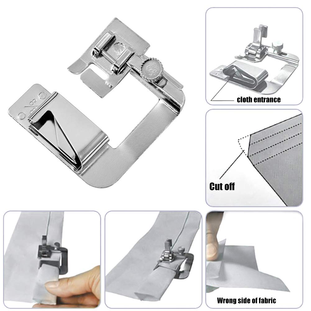LUNARM 6 Pcs Hemming Foot Kit - 3 Pcs Narrow Rolled Hem Sewing Machine Presser Foot, 3 Pcs Wide Hem Presser Foot and 30 Pcs Sewing Machine Needles, for Household Multi-Function Sewing Machines